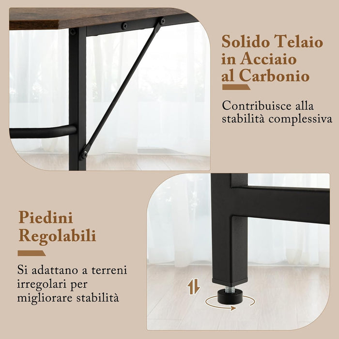 Scrivania Angolare 138 CM, Scrivania ad Angolo con 2 Prese, 2 Porte USB, Telaio in Acciaio al Carbonio e Ripiano a 2 Livelli Rimovibile, Scrivania Salvaspazio da Ufficio e Casa (Marrone)