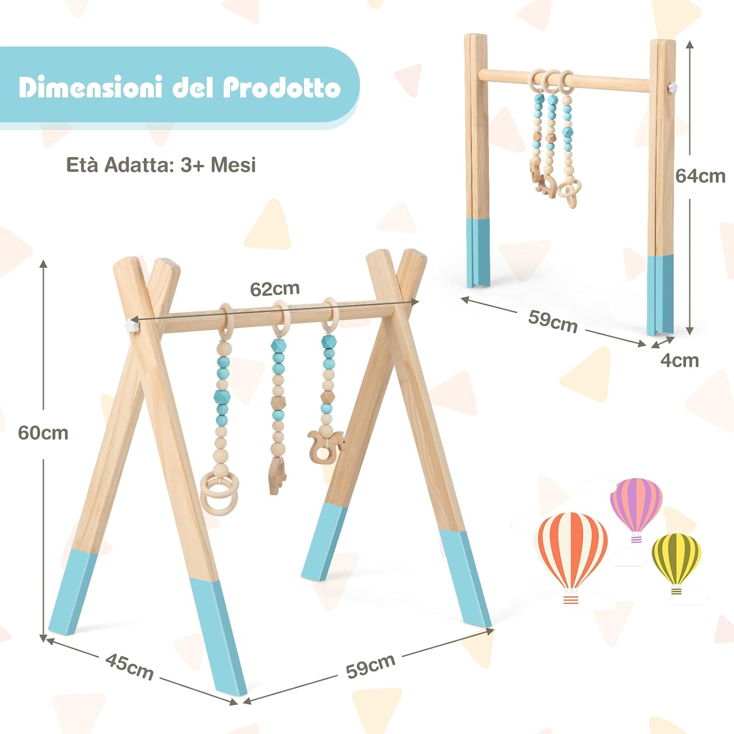 Palestrina per Bambini, Palestrina con Giocattoli per Dentizione Sviluppo Cerebrale Stimolazione Sensoriale, Pieghevole, in Legno, per Bambini 3+ Mesi (Verde)