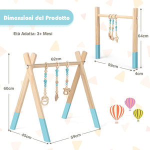Palestrina per Bambini, Palestrina con Giocattoli per Dentizione Sviluppo Cerebrale Stimolazione Sensoriale, Pieghevole, in Legno, per Bambini 3+ Mesi (Verde)