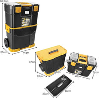 Trolley per Attrezzi 3 in 1, Portautensili a 3 Parti in PP con Ruote e Maniglia, Soluzione Portatile per Attrezzi da Officina e Garage, 46 x 28 x 66,5 cm, Nero e Giallo