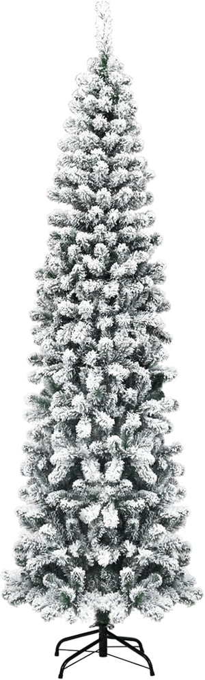 Albero di Natale Innevato 140/180/225 cm, Albero di Natale Artificiale Slim con 242/500/641 Rami Realistici e Folti e Base Pieghevole di Metallo, Apertura a Ombrello (225 cm)