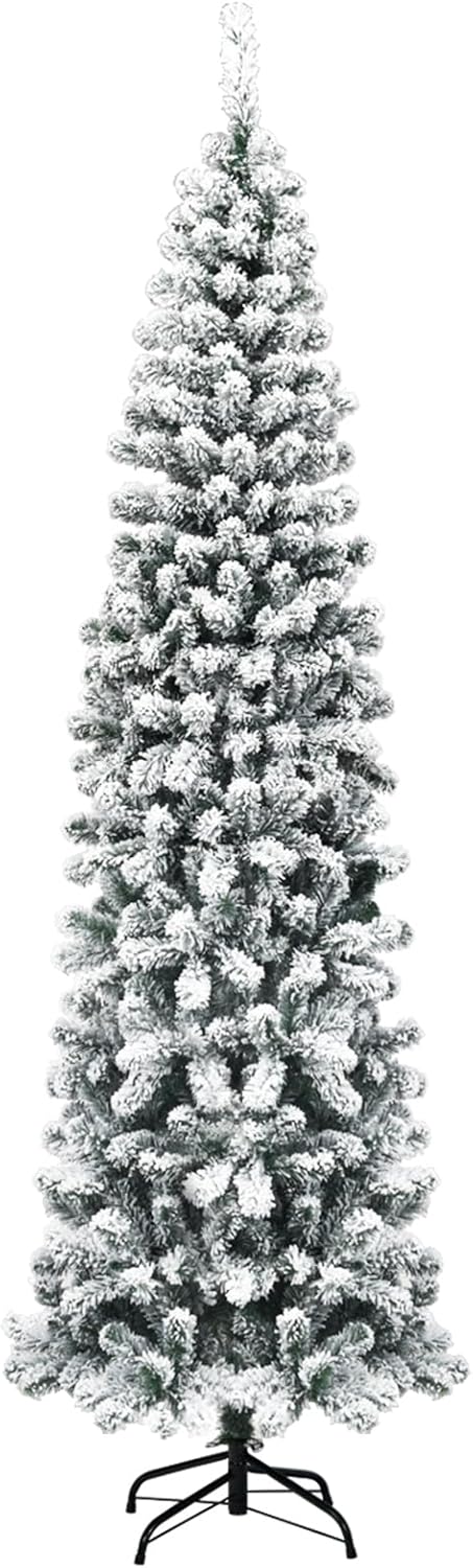 Albero di Natale Innevato 140/180/225 cm, Albero di Natale Artificiale Slim con 242/500/641 Rami Realistici e Folti e Base Pieghevole di Metallo, Apertura a Ombrello (225 cm)