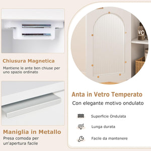 Armadietto da Bagno 35 x 30 x 90 cm, Mobiletto Bagno Salvaspazio in Legno con Anta in Vetro Temperato e Ripiano Regolabile, Colonna Salvaspazio per Corridoio, Soggiorno e Cuccina