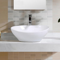 Lavabo Ovale in Ceramica, Lavandino di Forma Ovale, Dotato con Set di Tubo di Scarico, 41x 33,5 x 14 cm, Bianco