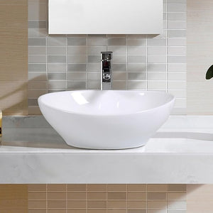 Lavabo Ovale in Ceramica, Lavandino di Forma Ovale, Dotato con Set di Tubo di Scarico, 41x 33,5 x 14 cm, Bianco