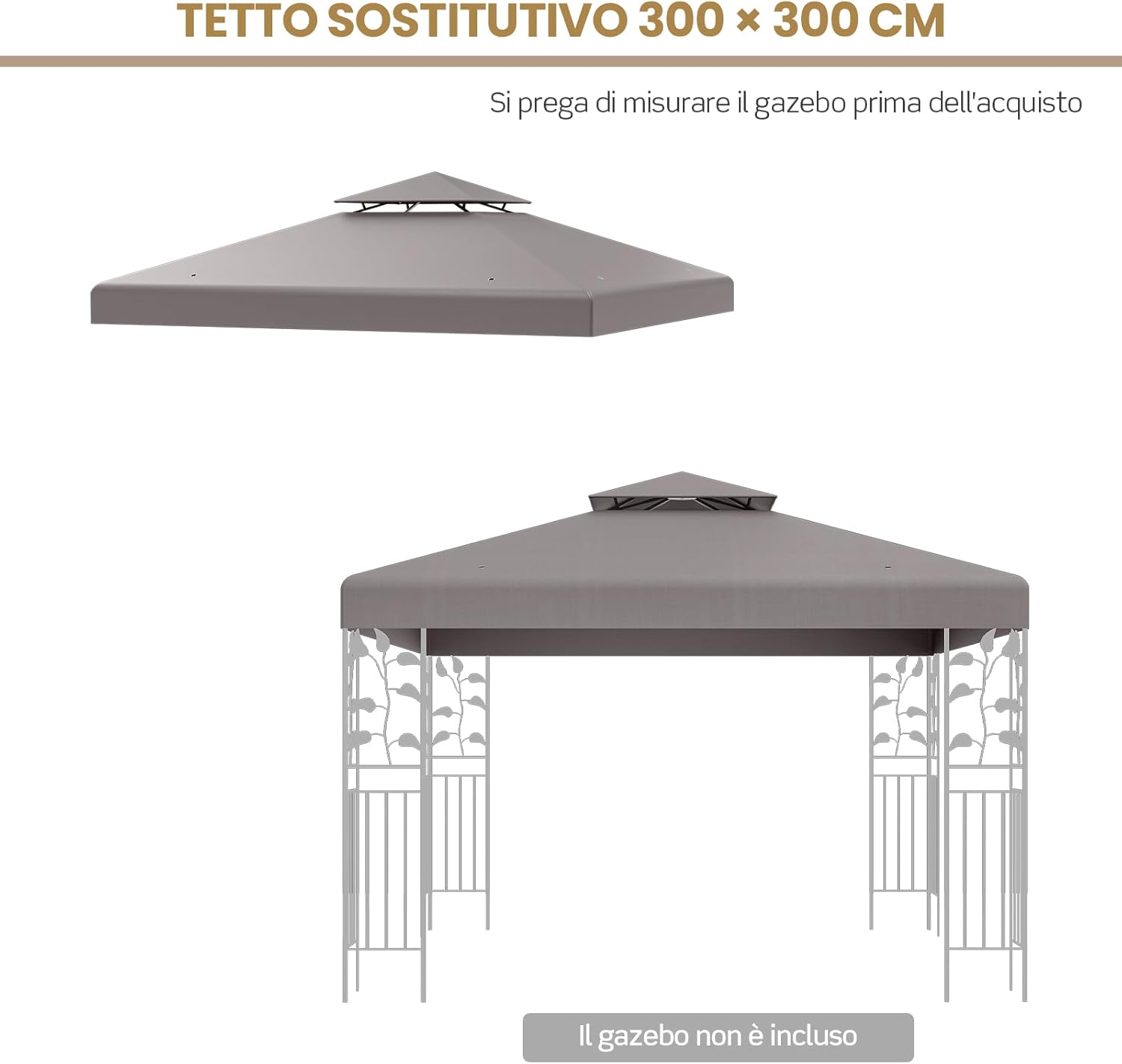 Tetto di Ricambio per Gazebo da Giardino Copertura di Ricambio Gazebo 3 x 3 m (Grigio)