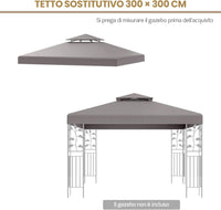 Tetto di Ricambio per Gazebo da Giardino Copertura di Ricambio Gazebo 3 x 3 m (Grigio)