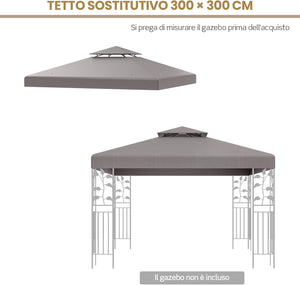 Tetto di Ricambio per Gazebo da Giardino Copertura di Ricambio Gazebo 3 x 3 m (Grigio)