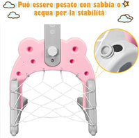 Canestro da Basket, Centro Attività 3 in 1 per Bambini, Canestro da Basket con Porta da Calcio e Gioco degli Anelli, Set Basket e Calcio a Forma di Orso, Ideale per Bambini (Rosa)