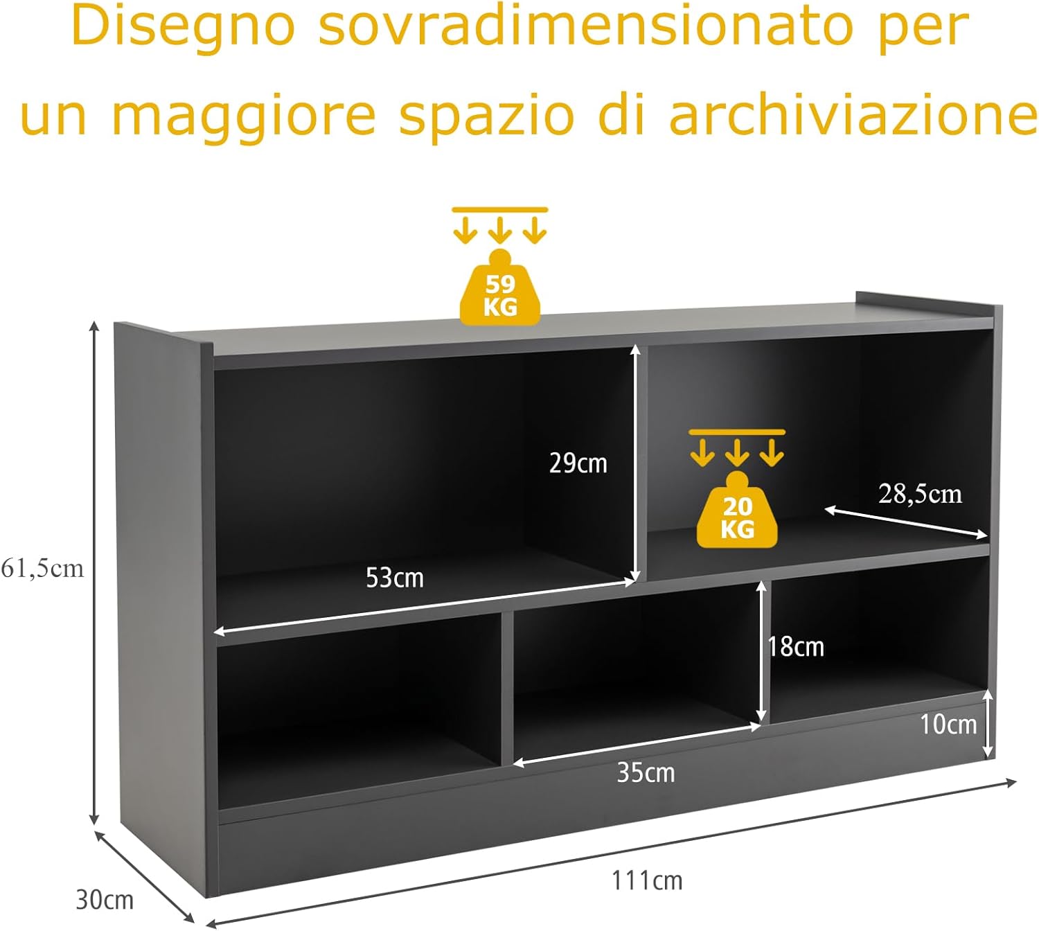 Libreria per Bambini e Organizer Giocattoli, Scaffale di Legno Con 5 Scompartimenti, Per Stanza dei Giochi Camera Dei Bambini Angolo di Lettura Classe Scuola Materna (Grigio)