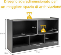 Libreria per Bambini e Organizer Giocattoli, Scaffale di Legno Con 5 Scompartimenti, Per Stanza dei Giochi Camera Dei Bambini Angolo di Lettura Classe Scuola Materna (Grigio)