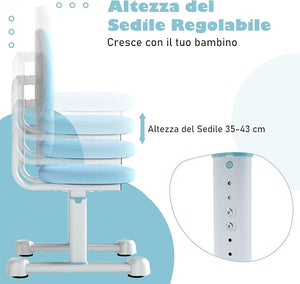 Sedia da Scrivania per Bambini 3+ Anni, Sedia Imbottita per Studiare con Doppio Supporto Lombare e Altezza Regolabile, Chair da Compiti per Casa e Scuola, Portata 100 kg (Blu)