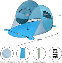 Tenda da Spiaggia per 3-4 Persone,Tenda Pop Up Portatile con Protezione Solare, con 2 Finestre a Rete, per Attivita all’Esterno