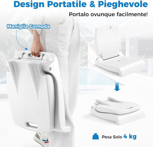 Sedia da Piscina Esterno, Sedia Pieghevole con Maniglia e Supporto, Foro di Drenaggio, Struttura in PE, Design Leggero per Spiagga, Campeggio, Pesca, Portata 100 kg