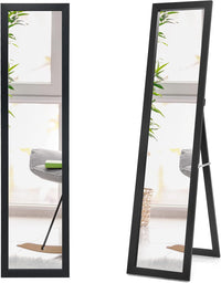 Specchiera da Terra Autoportante a Figura Intera, Specchio Rettangolare, in Legno (Nero)