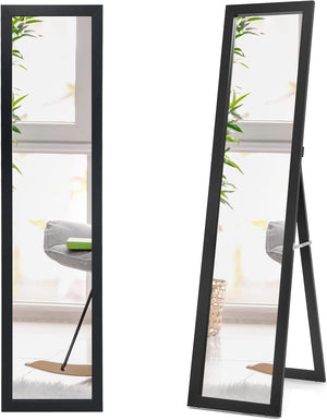 Specchiera da Terra Autoportante a Figura Intera, Specchio Rettangolare, in Legno (Nero)