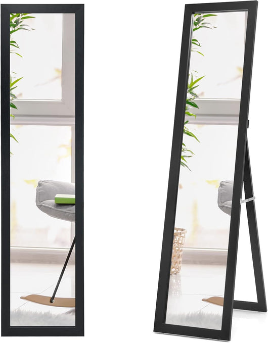 Specchiera da Terra Autoportante a Figura Intera, Specchio Rettangolare, in Legno (Nero)