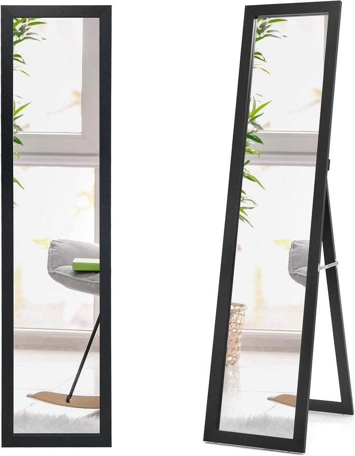 Specchiera da Terra Autoportante a Figura Intera, Specchio Rettangolare, in Legno (Nero)