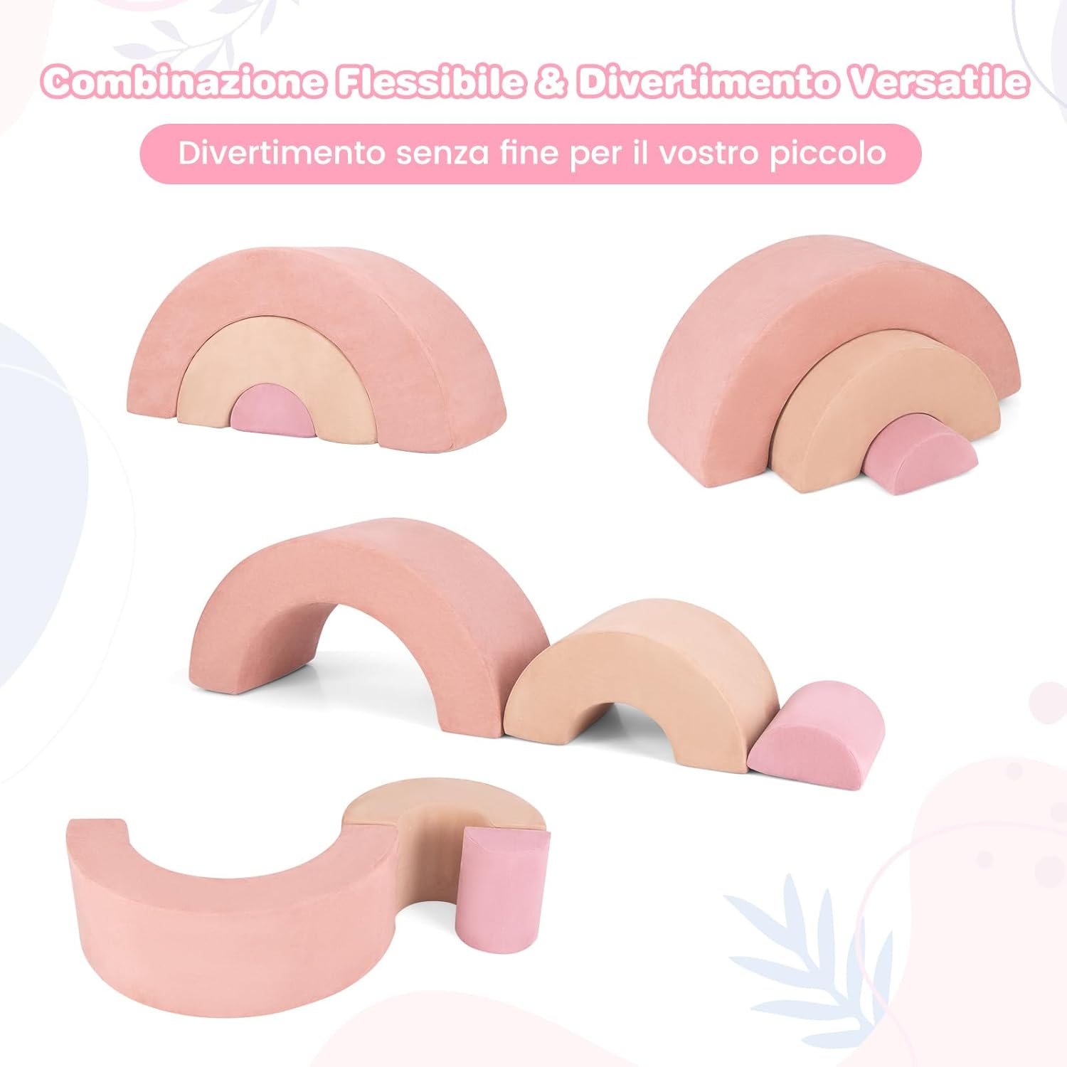 Set di 3 Pezzi Giocattoli per Arrampicata per Bambini, Tunnel Gioco in Schiuma, Divano Arcobaleno per Bambini, Area di Gioco per Stanza dei Giocattoli Camera da Letto (Rosa)