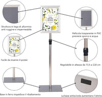 A4 Poster Stand, Espositore da Pavimento, Supporto Poster/Menù per Pubblicità da Terra, Girevole a 360 Gradi, Regolabile in Altezza (Argento A4)