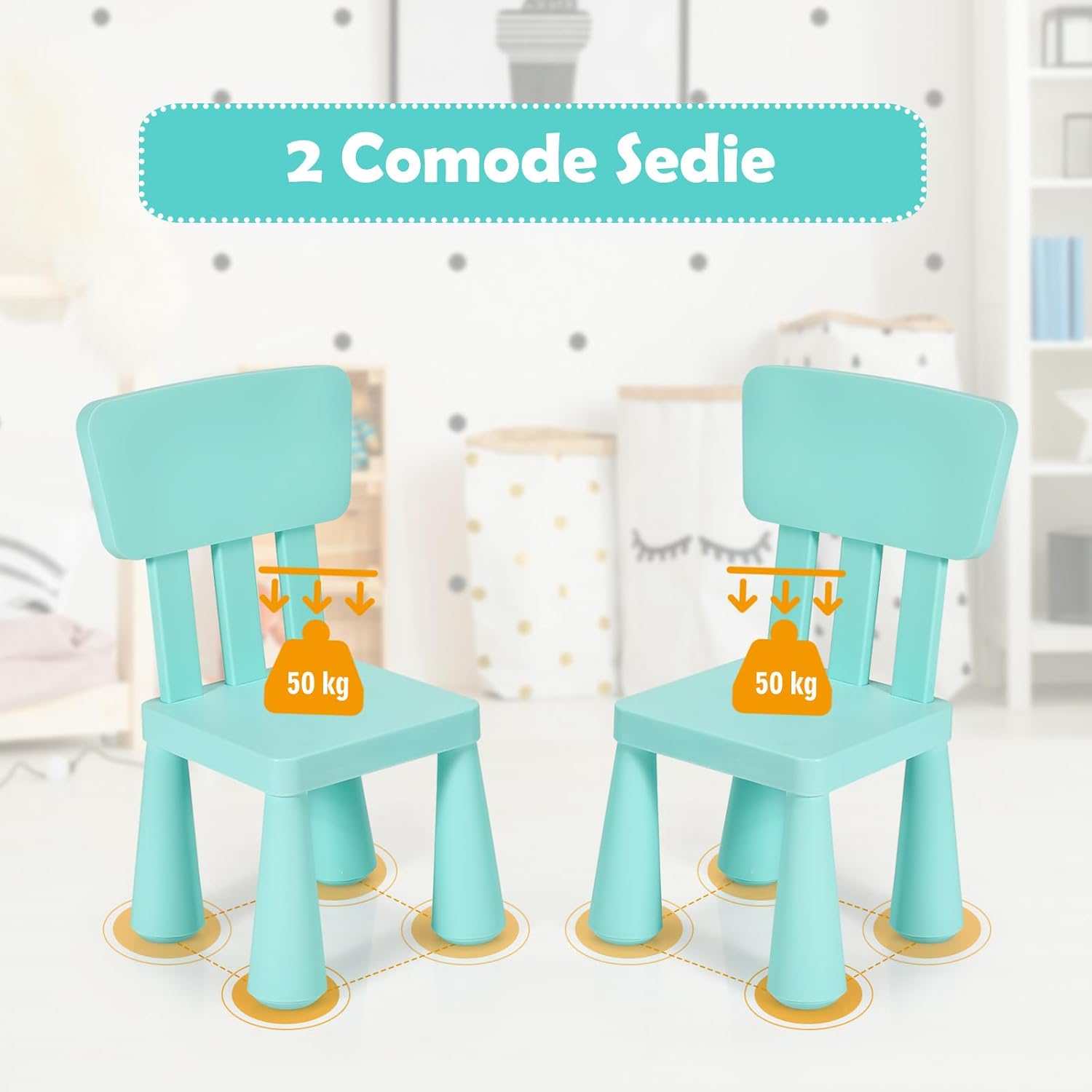 Set di Tavolo e Sedie per Bambini, Multifunzione, Tavolo e 2 Sedie da Gioco, 76,5 x 54,5 x 49,5 cm (Verde)