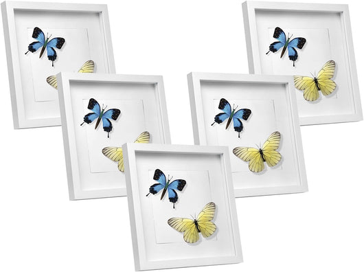 Set di 5 Cornice 3D per Foto da Muro Cornici 30x40cm per Oggetti Fino a 1,5cm, Cornici Fotografiche Multiple da Tavolo Portafoto Sospeso in Legno Passepartout Incluso, Bianco