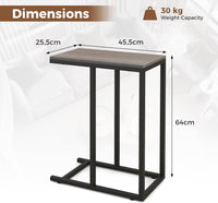 Tavolino a Forma di C per Divano e Letto, Tavolino Basso con Struttura in Metallo, Tavolino da Salotto e Camera da Letto, 45,5 x 25,5 x 64 cm (Grigio)