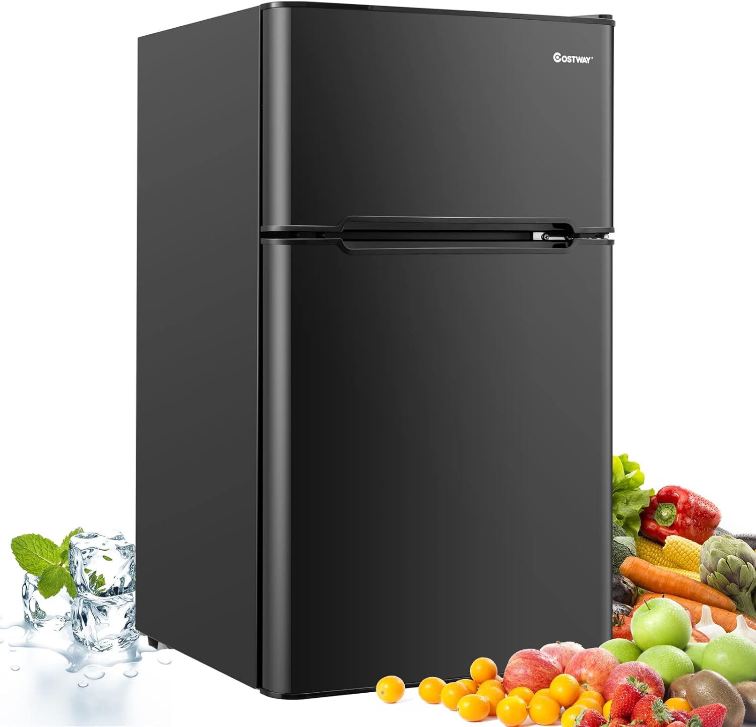 Frigorifero 90 L (27+63), Freezer Separato con 2 Ante e Luce LED, Refrigerazione Rapida, Silenzioso, Mini Frigo per Ufficio Casa Bar Hotel, 220-240 V/50 Hz (Nero) [Classe di efficienza energetica E]