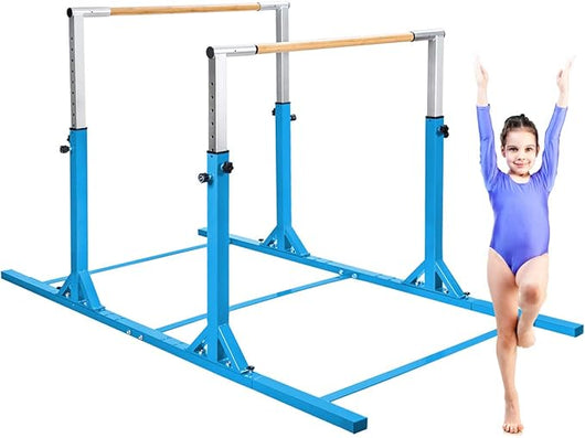 Parallele Doppie per Ginnastica, Sbarre Orizzontali Doppie con Larghezza Regolabile e 11 Altezze, capacità di Carico di 100 kg, Sbarre di Allenamento per Bambini 6-12 Anni