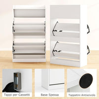 Scarpiera Slim in Legno, Portascarpe a 4 Livelli con 2 Cassetti a Ribalta, con Ripiano Aperto, Mobile Porta Scarpe per Ingresso Corridoio, 60x24x102 cm (Bianco)