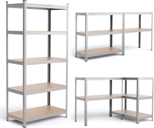 Scaffale con 5 Livelli, Scaffale per Garage Resistente con Altezza Mensole Regolabile, Capacità di Peso Totale 875 kg, Senza Bulloni, Uso Versatile 90x40x180cm (Argento)