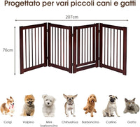 Cancelletto per Cani in Legno Massello, Cancello per Cani da Interno Girevole e Pieghevole, con 4 Ante, Cuscinetti Antiscivolo e Serratura, Ideale per Cani di Piccola/Media Taglia
