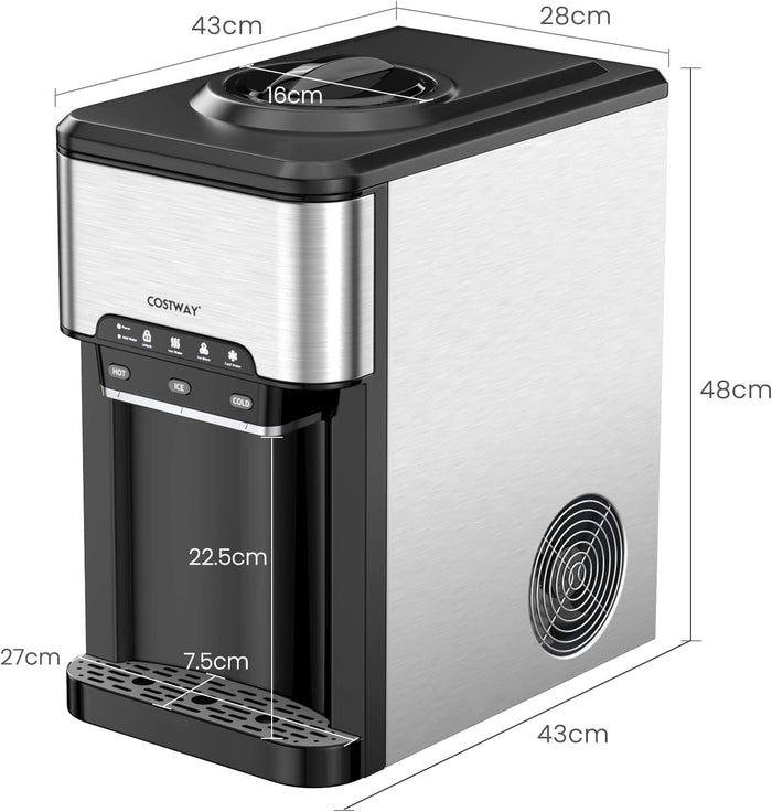 Erogatore Acqua 3 in 1, con Macchina del Ghiaccio, Dispender Acqua con 3 Impostazioni di Temperatura Caldo/Freddo/Ghiaccio, Regge Bottiglie 10-20 L, per Casa Ufficio Dormitorio