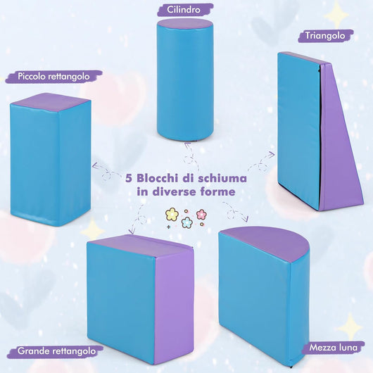 Set di 5 Blocchi con Diverse Forme e Colori, Giocattolo per Arrampicata e Strisciamento, Aiuta i Bambini a Crescere (Blu e viola)