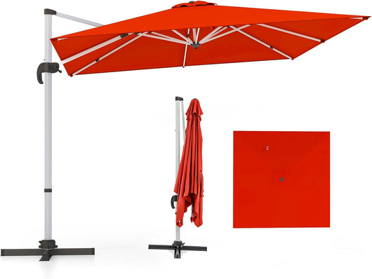 Ombrellone da Giardino, con Base Incrociata, Ombrellone Quadrato da Esterno con Palo in Alluminio e Girevole a 360°, Manovella e Inclinazione Regolabile, 300 x 300 cm (Arancione)