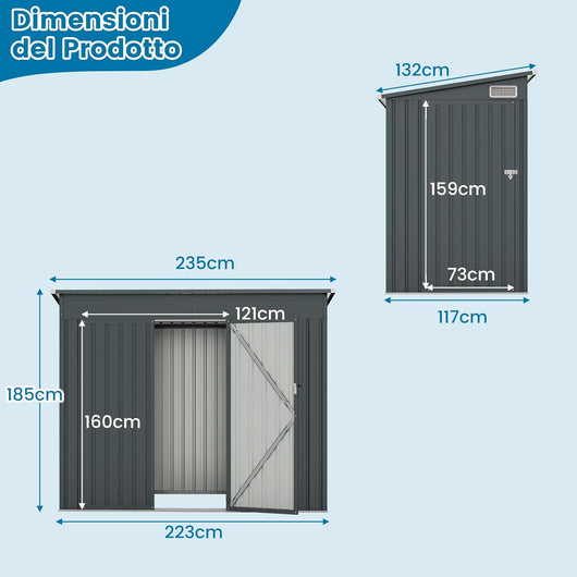 Capanni da Esterno, Casetta Porta Attrezzi da Giardino con 2 Porte, Design a Tetto Inclinato e Struttura in Metallo Galvanizzato, Armadietto per Attrezzi da Giardino