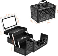 Astuccio per Cosmetici, Scatola per Trucchi, Multiuso con Specchio, Vari Colori Disponibili (Nero)