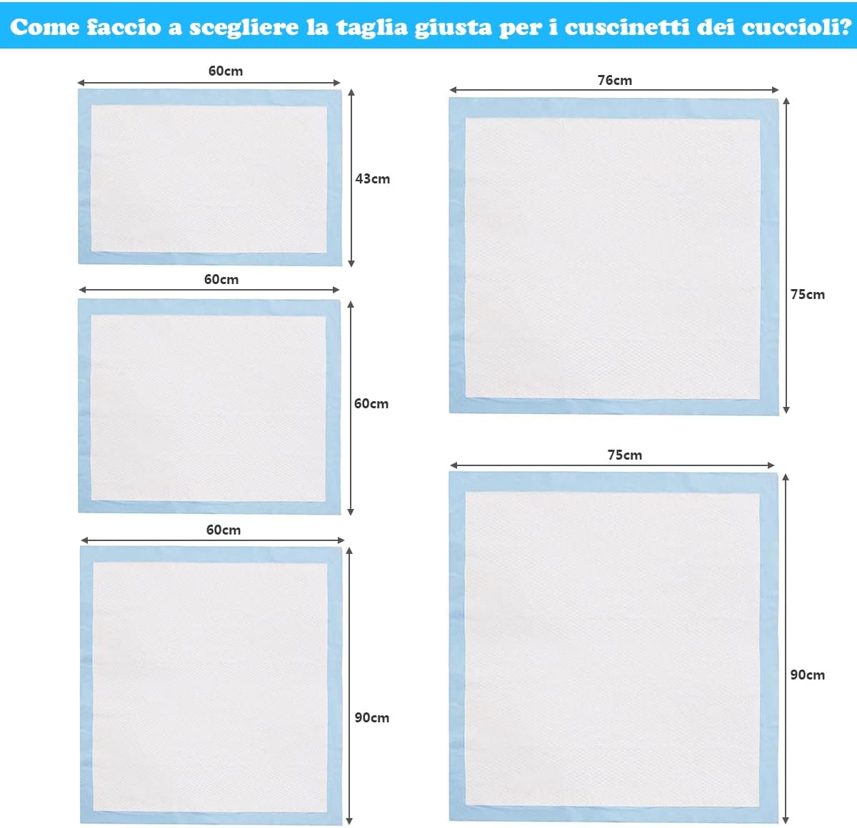 Tappetini Igienici Grandi per Animali, Traverse Animali a 5 Strati, Assorbe Bene Senza Perdite (60 x 60 cm 100 Pezzi)