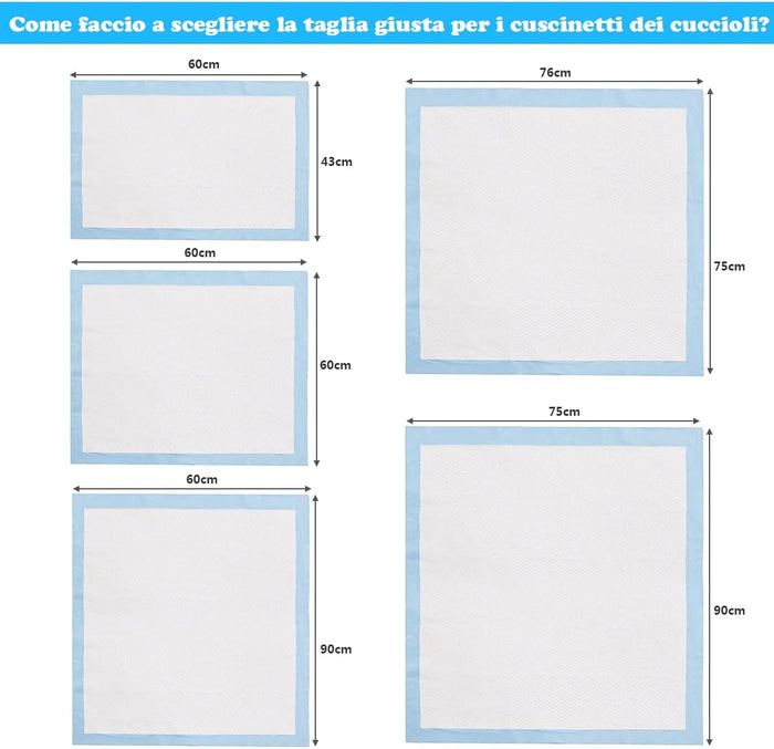 Tappetini Igienici Grandi per Animali, Traverse Animali a 5 Strati, Assorbe Bene Senza Perdite (60 x 60 cm 100 Pezzi)