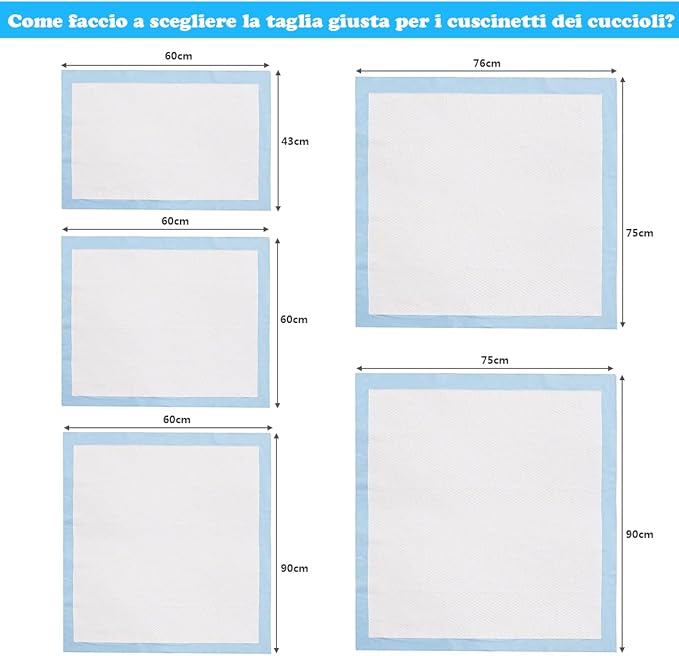 Tappetini Igienici Grandi per Animali, Traverse Animali a 5 Strati, Assorbe Bene Senza Perdite (75 x 75 cm 150 Pezzi)