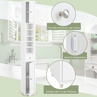 Armadio da Terra Alto, Mobile Colonna Bagno con 2 Ante 1 Cassetto e 5 Ripiani Regolabili, Mobile Bagno Salvaspazio per Bagno Soggiorno Camera da Letto, 20x20x180cm (Bianco)