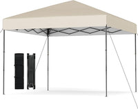 Gazebo Pop-up da Esterno 295 x 295 cm, Gazebo Pieghevole con Borsa da Trasporto, 8 Picchetti, 4 Corde Antivento, 3 Altezze Regolabili, Ideale per Feste, Barbecue, Giardino, Spiaggia (Beige)
