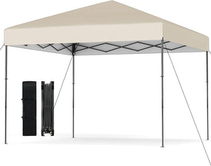 Gazebo Pop-up da Esterno 295 x 295 cm, Gazebo Pieghevole con Borsa da Trasporto, 8 Picchetti, 4 Corde Antivento, 3 Altezze Regolabili, Ideale per Feste, Barbecue, Giardino, Spiaggia (Beige)
