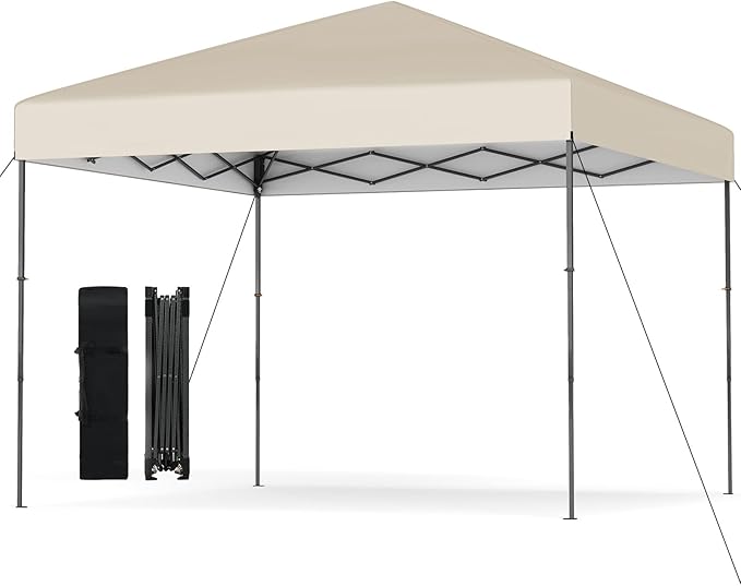 Gazebo Pop-up da Esterno 295 x 295 cm, Gazebo Pieghevole con Borsa da Trasporto, 8 Picchetti, 4 Corde Antivento, 3 Altezze Regolabili, Ideale per Feste, Barbecue, Giardino, Spiaggia (Beige)