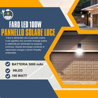 Faro LED Esterno 100W con Pannello Solare, Luce Solare 98 Potenti LED, Batteria 5000mAh