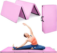 Tappetino da Ginnastica con Maniglia, Gancio, Chiusura a Cerniera e Copertura in Pelle PU Staccabile, Tappetino da Esercizio Pieghevole per Yoga, Stretching e Aerobica(Rosa monocroma)