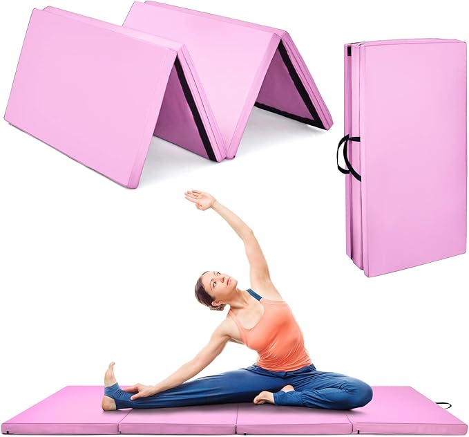 Tappetino da Ginnastica con Maniglia, Gancio, Chiusura a Cerniera e Copertura in Pelle PU Staccabile, Tappetino da Esercizio Pieghevole per Yoga, Stretching e Aerobica(Rosa monocroma)