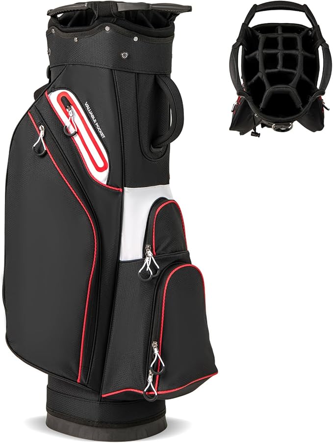 Borsa da Golf per Carrello con 14 Scomparti, Organizzatore Portatile per Mazze da Golf con Tasca Frigo, Tracolla Regolabile, Cappuccio Antipioggia e Porta Ombrello per Uomo e Donna