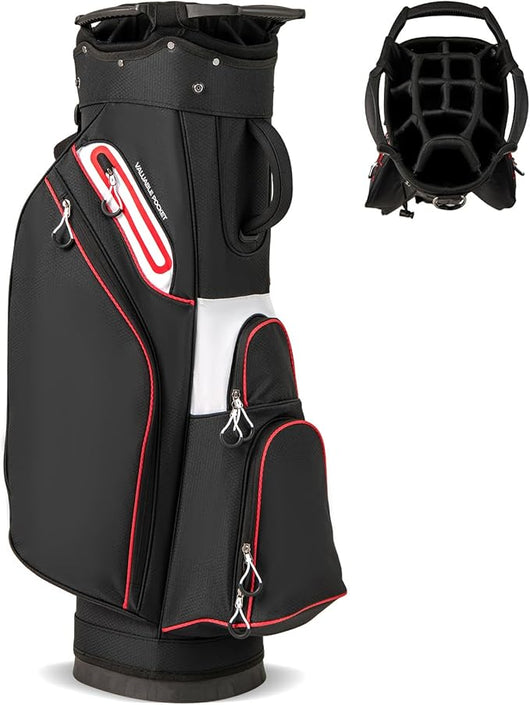 Borsa da Golf per Carrello con 14 Scomparti, Organizzatore Portatile per Mazze da Golf con Tasca Frigo, Tracolla Regolabile, Cappuccio Antipioggia e Porta Ombrello per Uomo e Donna