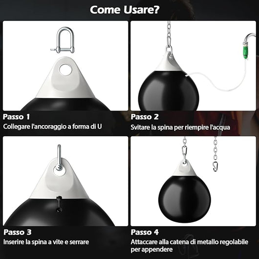Sacco da Boxe per Bambini ed Adulti 50 kg, Sacco da Boxe ad Acqua con Catena Metallica Regolabile, Ganci, Fibbie di Assicurazione e Tubo dell’Acqua